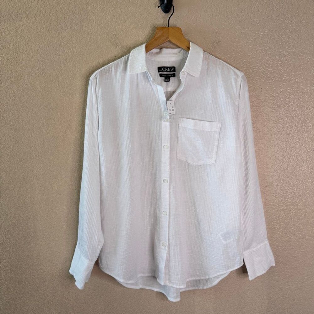 NEW J. Crew Garcon Classic Button Down Gauze Shirt Women Sz 0 White Beachy